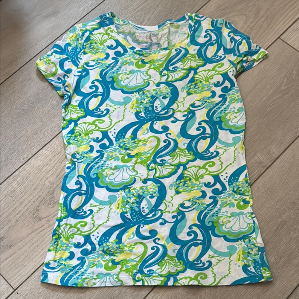 GUC Lilly Pulitzer Blue and Green Fitted Short Sleeve T-Shirt XS